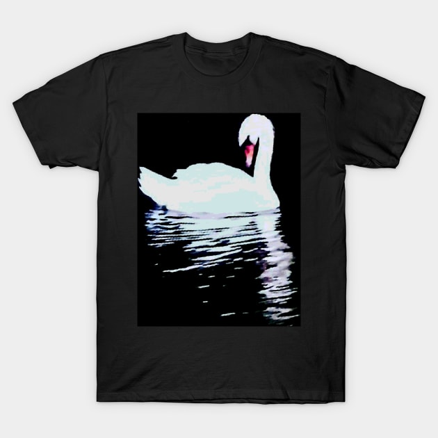 White swans on black T-Shirt by bettyretro